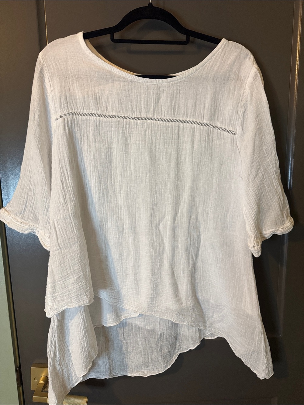 Women's White cotton Tunic Top - Lightweight Flowy Blouse - Large - like new